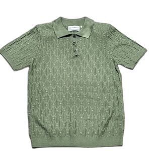 ALFRED DUNNER Sage Collared Short Sleeve Sweater Lattice Design Size PM